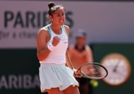Sorribes Tormo reacts after winning a point at the 2023 French Open